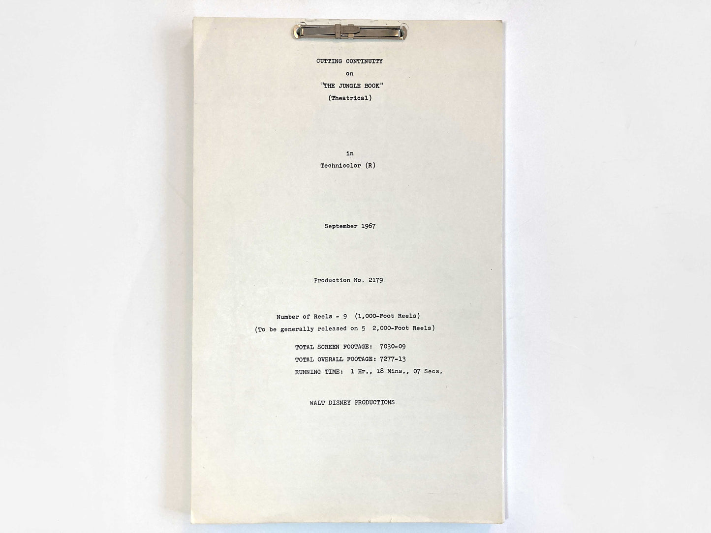 THE JUNGLE BOOK : Original 1967 Script from Walt Disney Productions