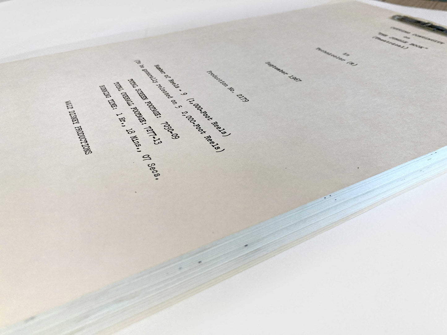 THE JUNGLE BOOK : Original 1967 Script from Walt Disney Productions