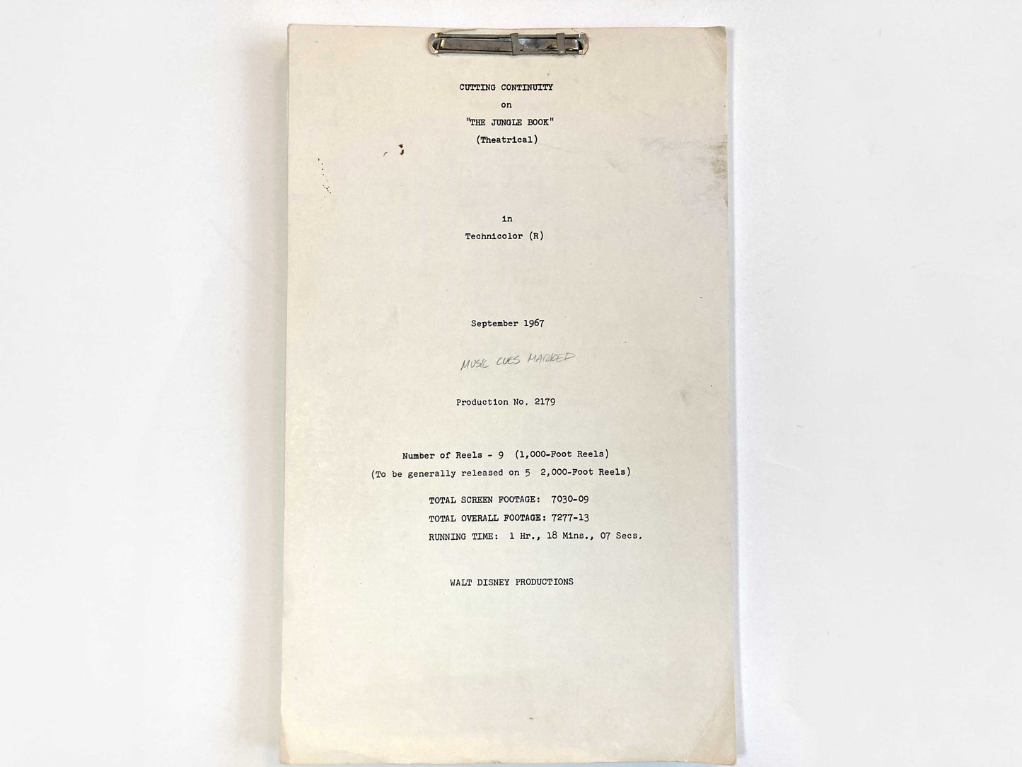 THE JUNGLE BOOK : Original 1967 Script from Walt Disney Productions