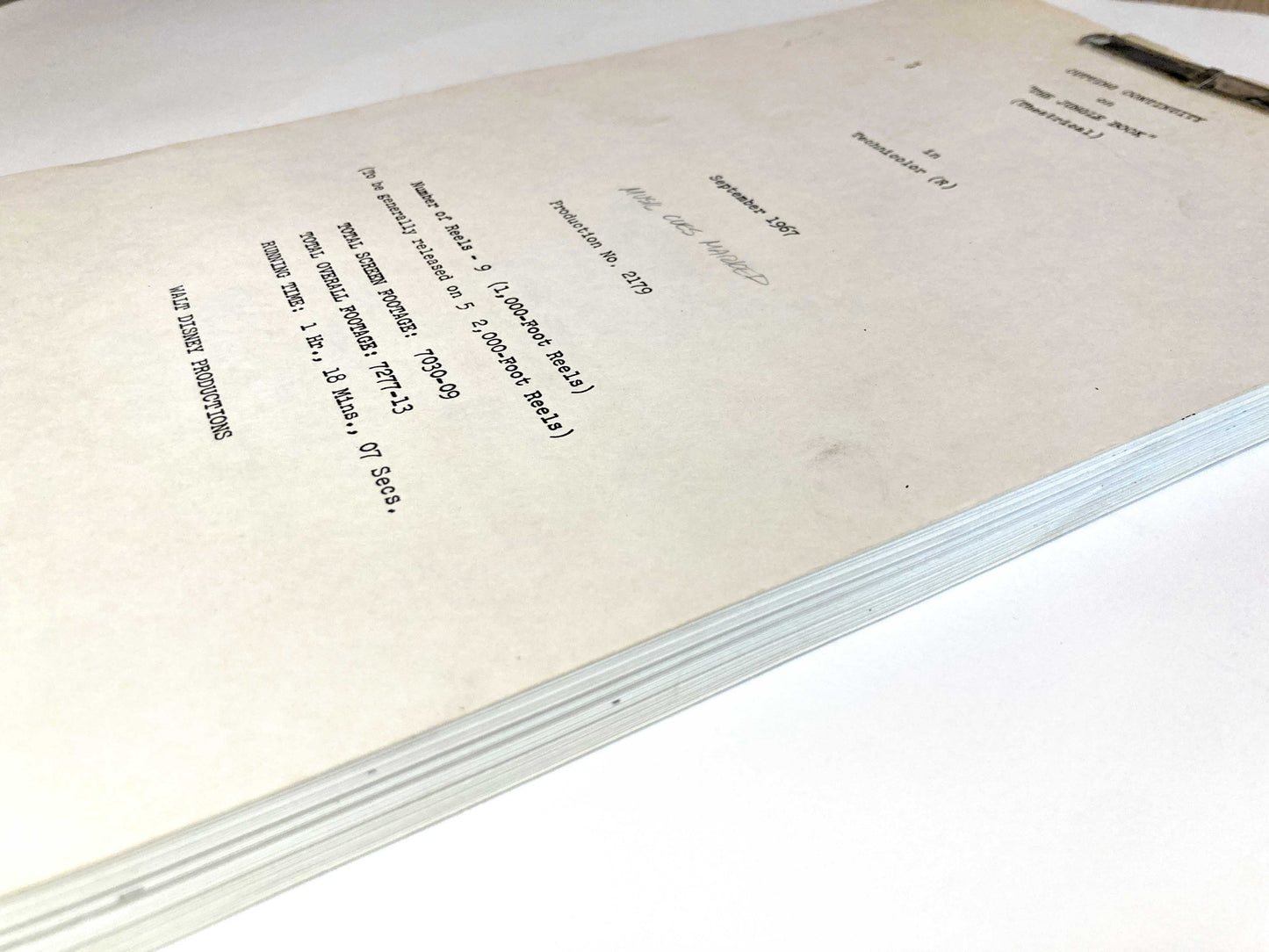 THE JUNGLE BOOK : Original 1967 Script from Walt Disney Productions