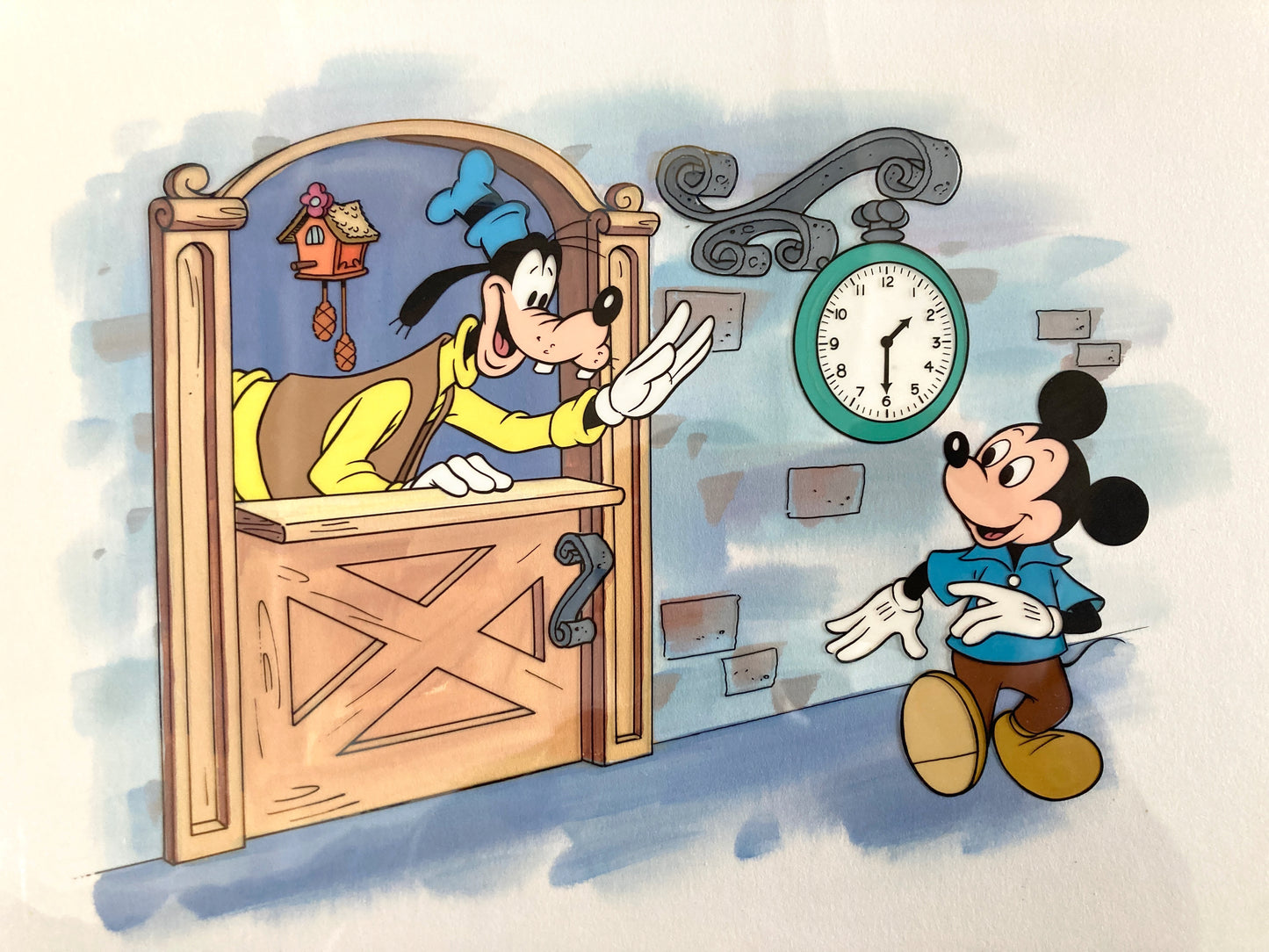 MICKEY & GOOFY : Original Cel and Hand-Painted background (Walt Disney, 1987)
