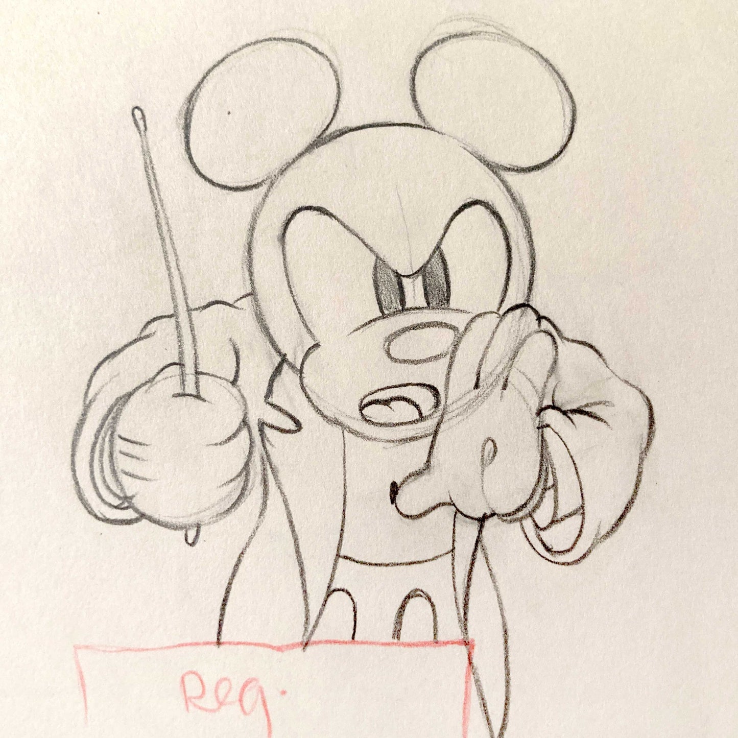 Vintage Original Animation Production Art Drawing of Mickey Mouse from 1936