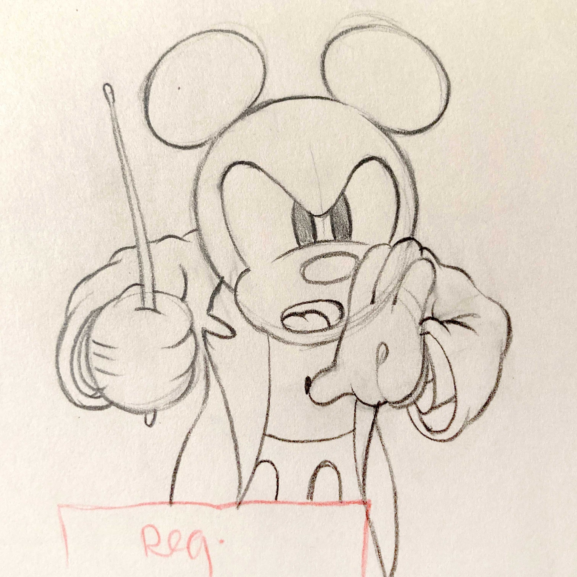 Vintage Original Animation Production Art Drawing of Mickey Mouse from 1936