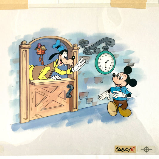 MICKEY & GOOFY : Original Cel and Hand-Painted background (Walt Disney, 1987)