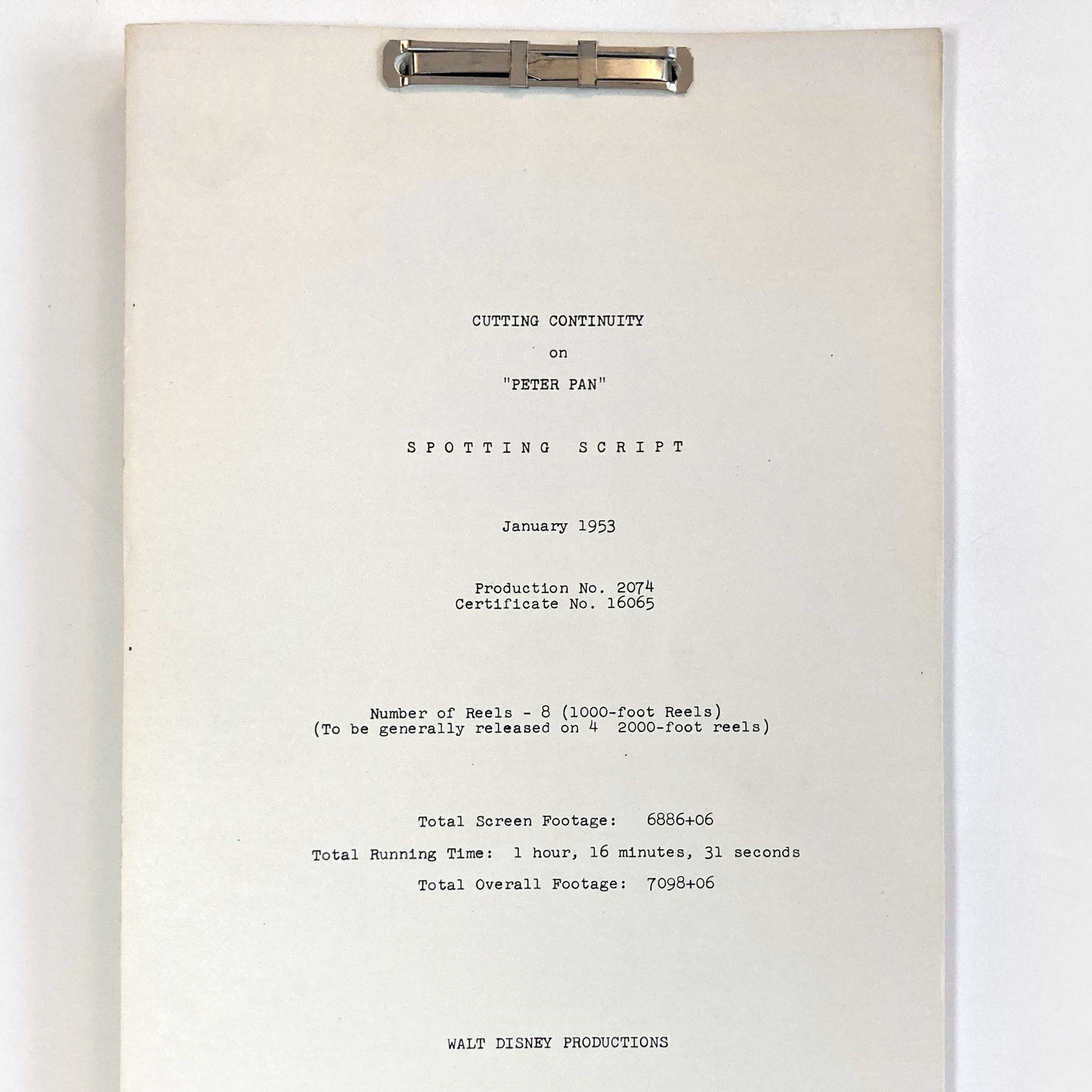 PETER PAN : Original 1953 Script from Walt Disney Productions