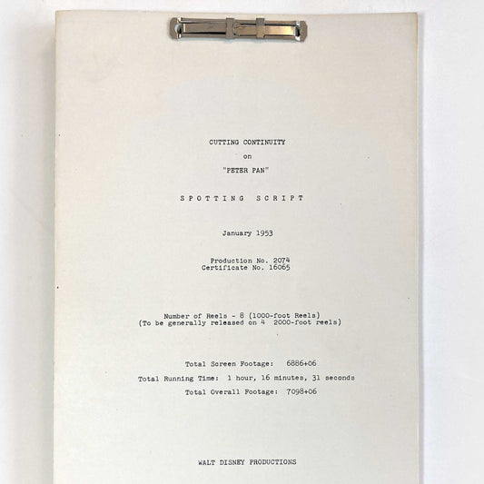 PETER PAN : Original 1953 Script from Walt Disney Productions