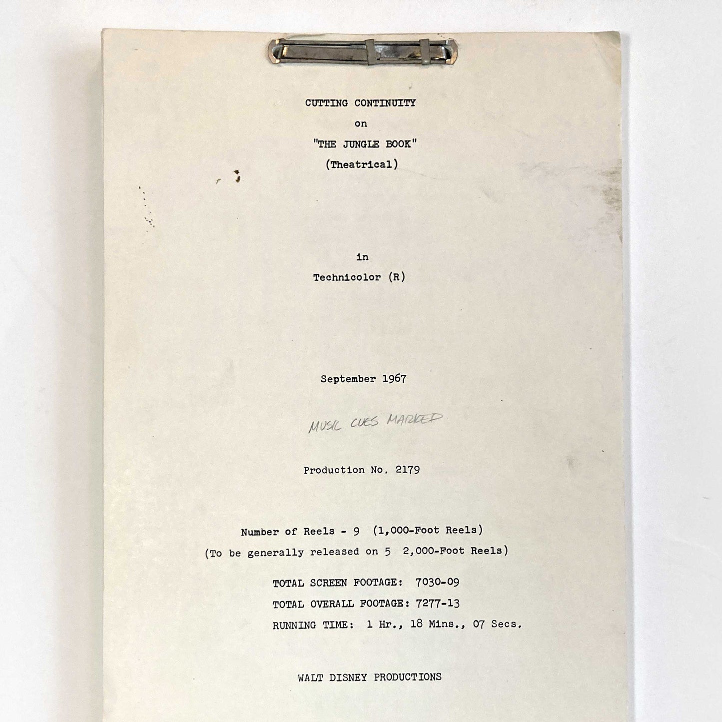 THE JUNGLE BOOK : Original 1967 Script from Walt Disney Productions