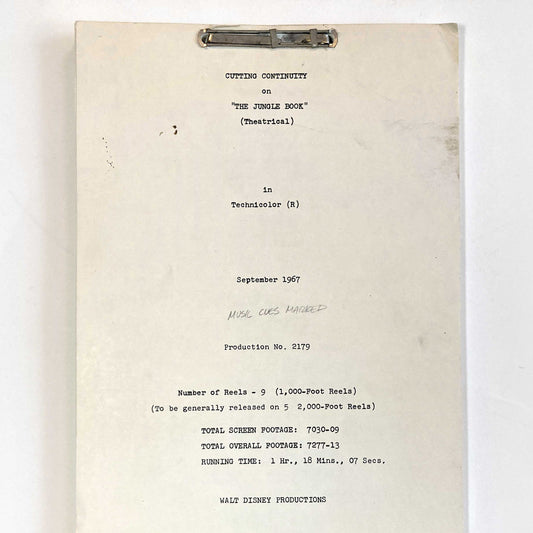 THE JUNGLE BOOK : Original 1967 Script from Walt Disney Productions